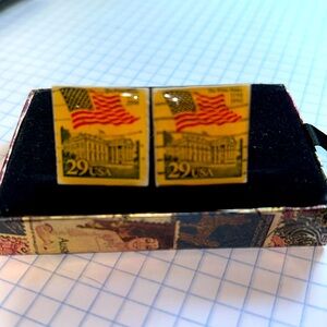 Vintage 1992 American Flag Over White House Stamp Cuff Links